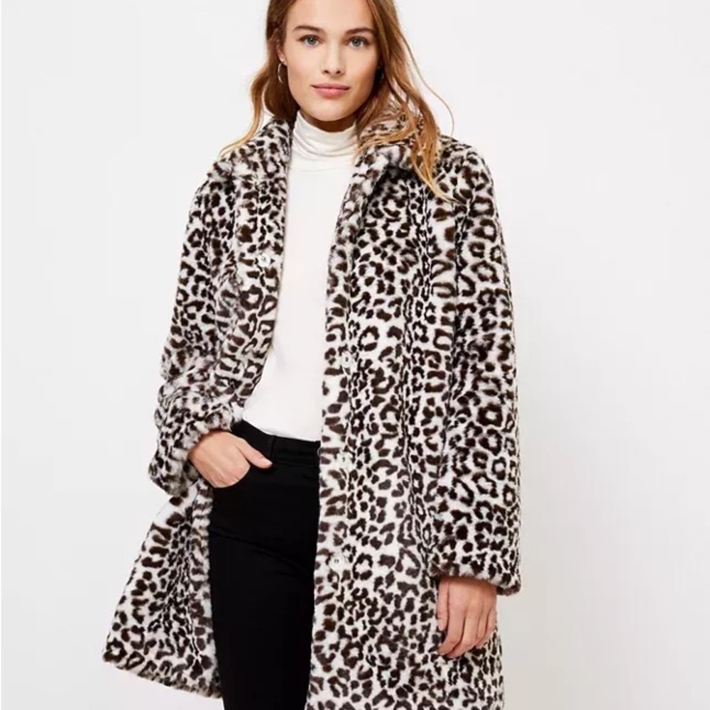 LOFT Leopard Print Faux Fur Coat